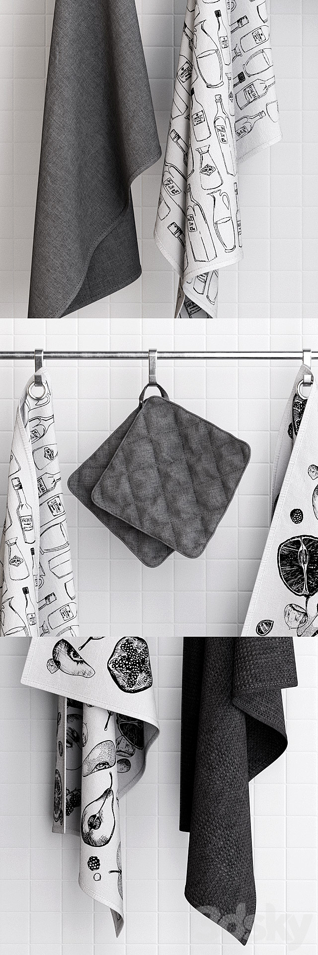 Zara Grey Towels on Hooks 3DS Max Model - thumbnail 2