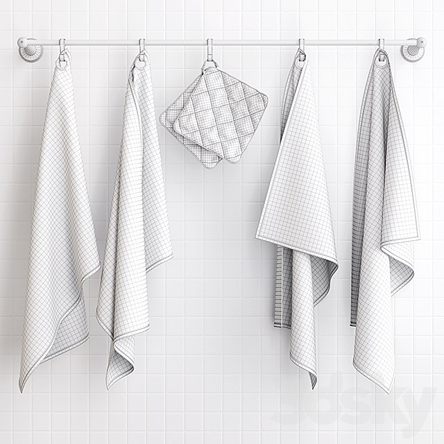 Zara Grey Towels on Hooks 3DS Max Model - thumbnail 3