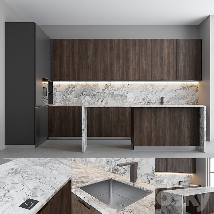 Porto gray kitchen 3DS Max - thumbnail 1