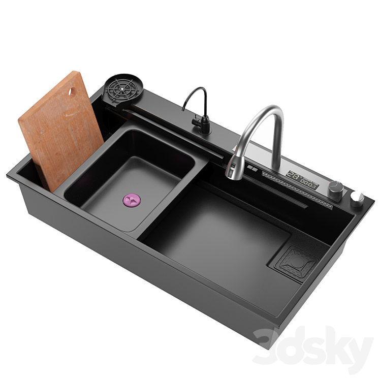 Black Nano Kitchen Sink 304 Stainless Steel Waterfall Sink 3DS Max Model - thumbnail 3