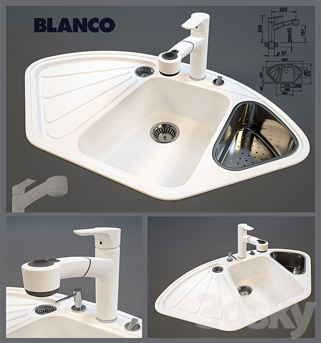 Blanco Merkur-S Blanco + Delta Silgranit PuraDur II 3DSMax File - thumbnail 1