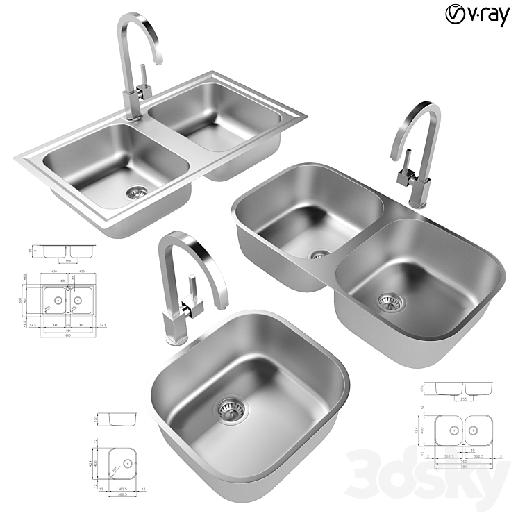 Collection of kitchen sinks 09 3DS Max - thumbnail 1