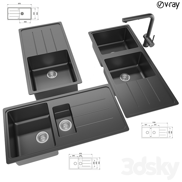 Collection of kitchen sinks 14 3DS Max Model - thumbnail 3