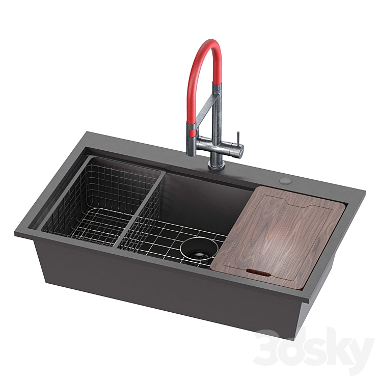 Doirteal 33 inch Drop in Black Farmhouse Sink 3DS Max - thumbnail 2