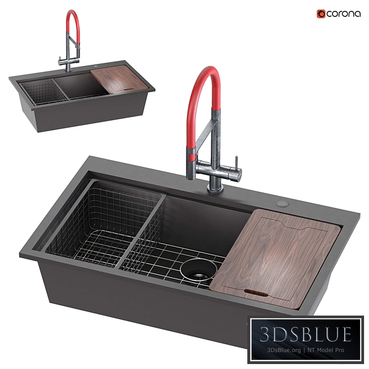 Doirteal 33 inch Drop in Black Farmhouse Sink 3DS Max - thumbnail 3