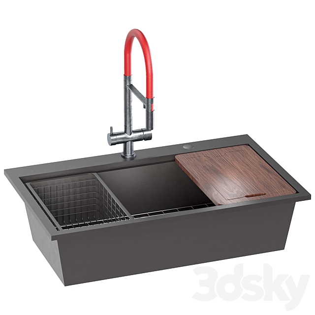 Doirteal 33 inch Drop in Black Farmhouse Sink 3DS Max Model - thumbnail 3