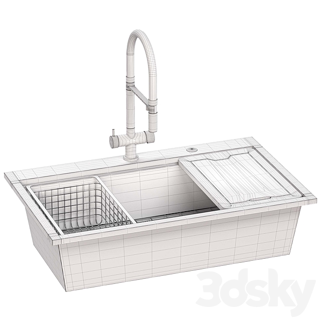 Doirteal 33 inch Drop in Black Farmhouse Sink 3DS Max Model - thumbnail 5