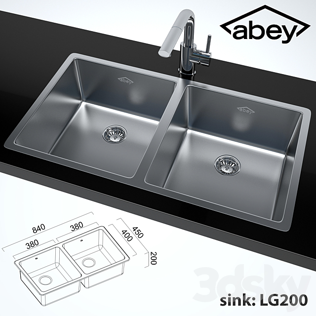 Double kitchen sink + Ovale Sink Mixer With Pull-Out 3DSMax File - thumbnail 1