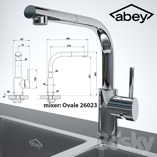 Double kitchen sink + Ovale Sink Mixer With Pull-Out 3DSMax File - thumbnail 2