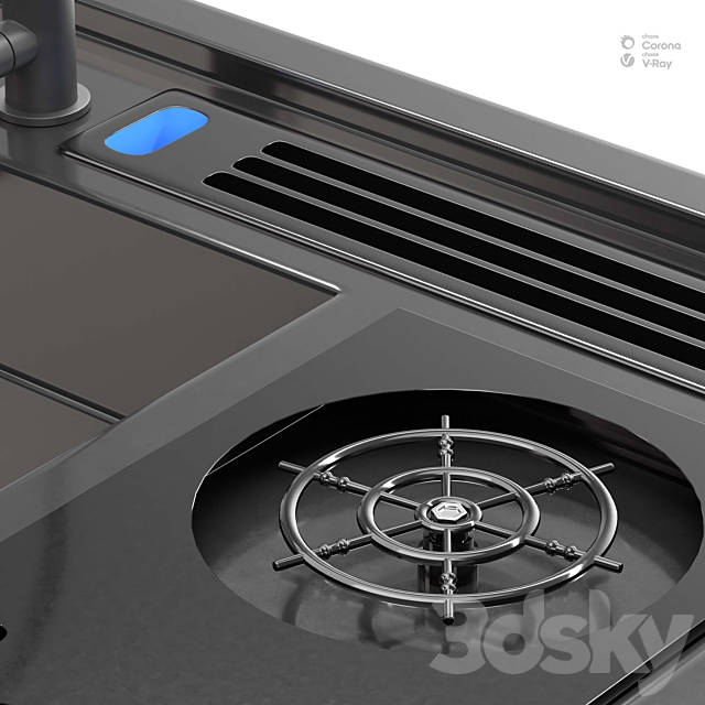 Kitchen Sink With High Pressure Cup Steel Black 3DSMax File - thumbnail 3