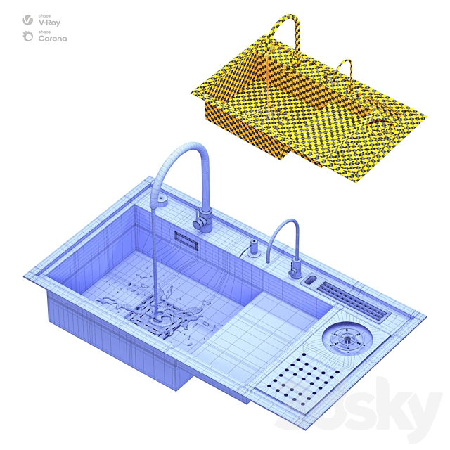 Kitchen Sink With High Pressure Cup Steel Black 3DSMax File - thumbnail 4