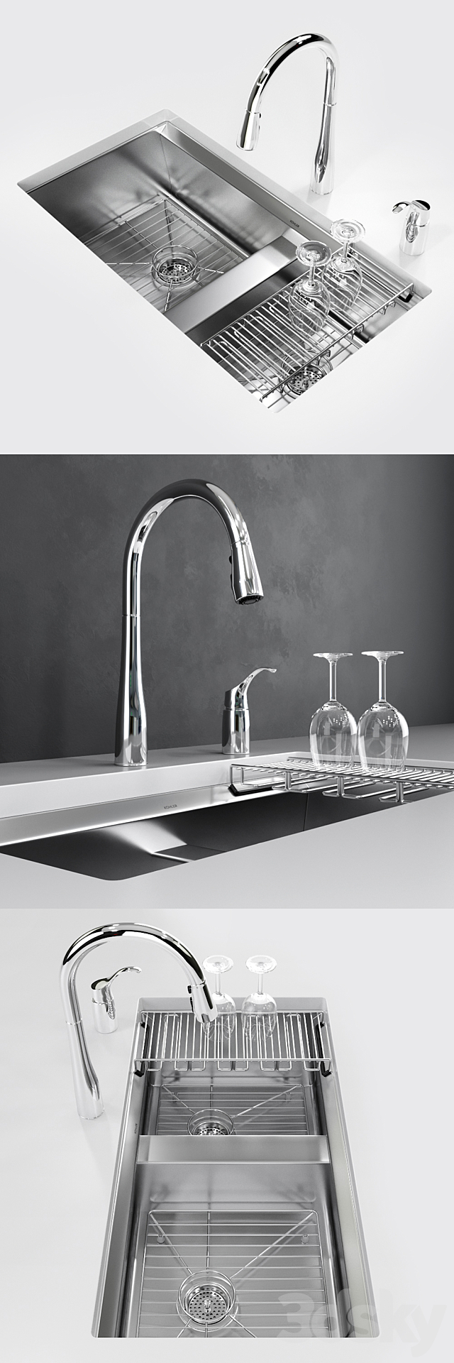 KOHLER “8 Degree” under-mount kitchen sink 3DS Max Model - thumbnail 2