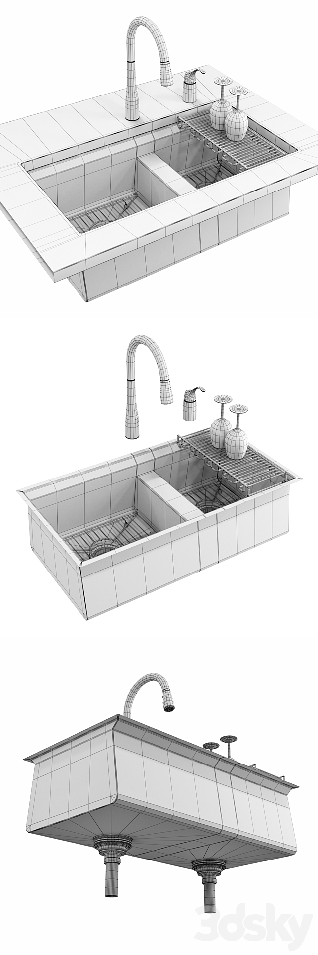 KOHLER “8 Degree” under-mount kitchen sink 3DS Max Model - thumbnail 3