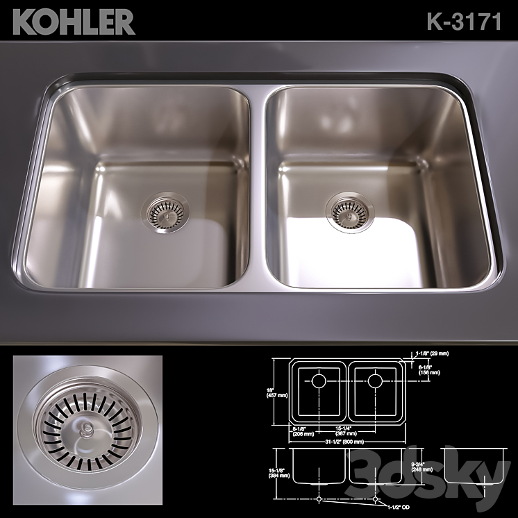 KOHLER K-3171 SINK 3DS Max - thumbnail 1