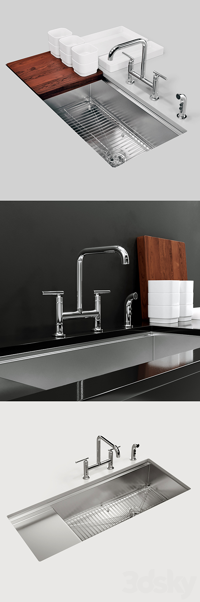 KOHLER Stages 45 “under-mount single-bowl kitchen sink 3ds Max - thumbnail 2