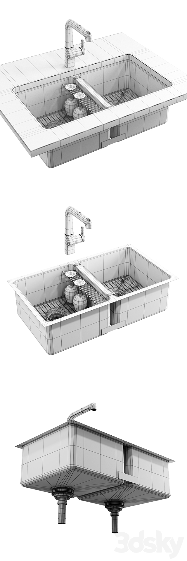 KOHLER “Strive” under-mount double-equal kitchen sink 3DS Max Model - thumbnail 3