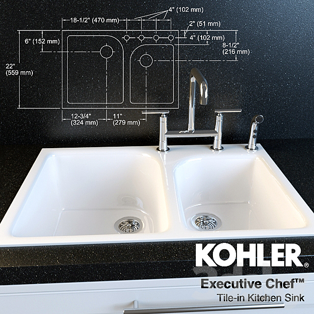 Purist faucet and sink Executive Chef Kohler 3DSMax File - thumbnail 1