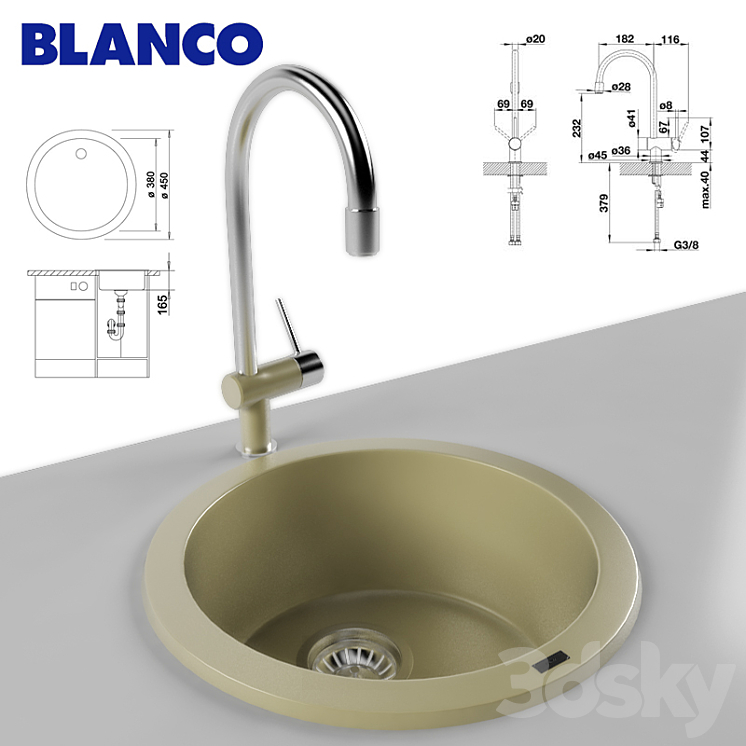 Sink and Faucet BLANCO RONDO BLANCO FILO-S 3DS Max - thumbnail 1