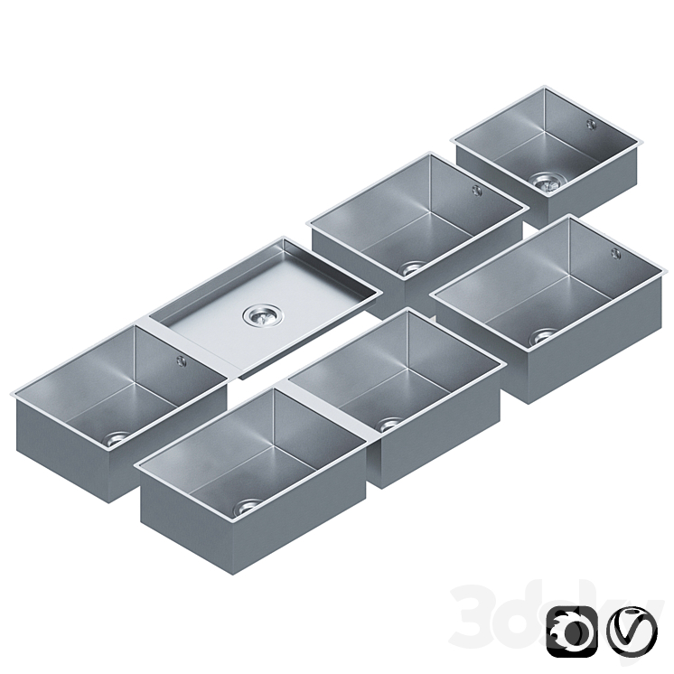 Stainless Steel Sinks by Dornbracht Set 01 3DS Max - thumbnail 1