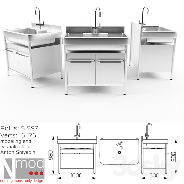 steel sinks 3ds Max - thumbnail 1