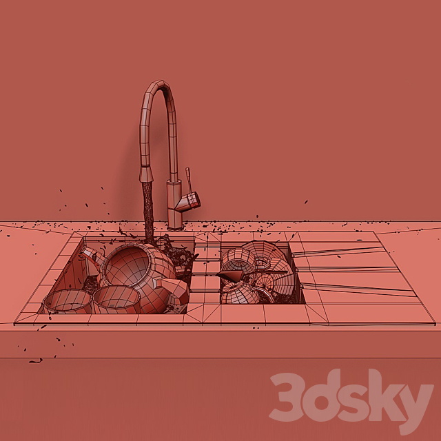 Wash utensils with water 3DSMax File - thumbnail 3