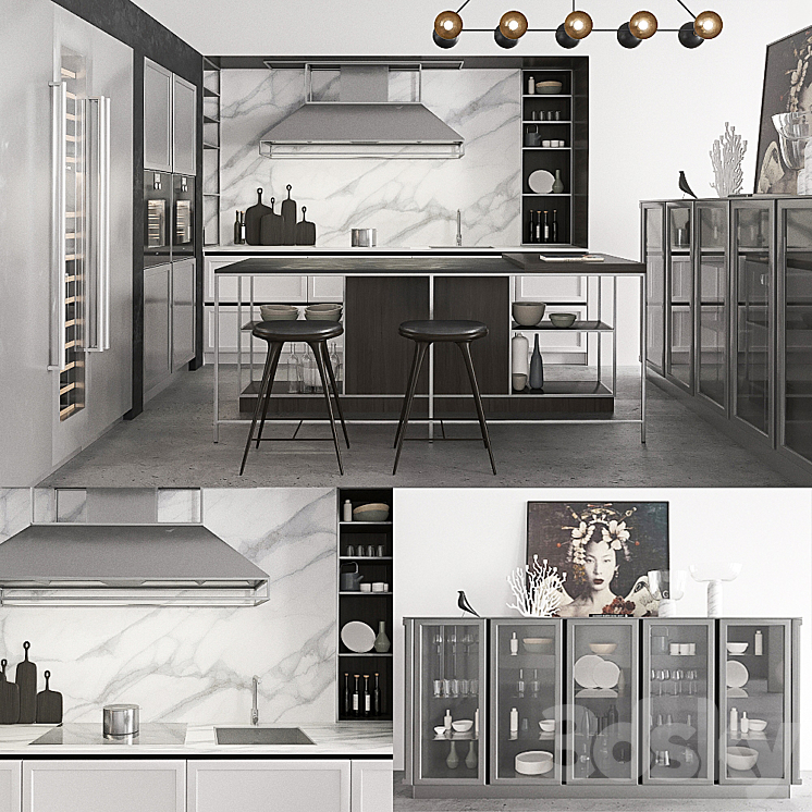 Snaidero Frame Kitchen composition 3 3DS Max - thumbnail 1