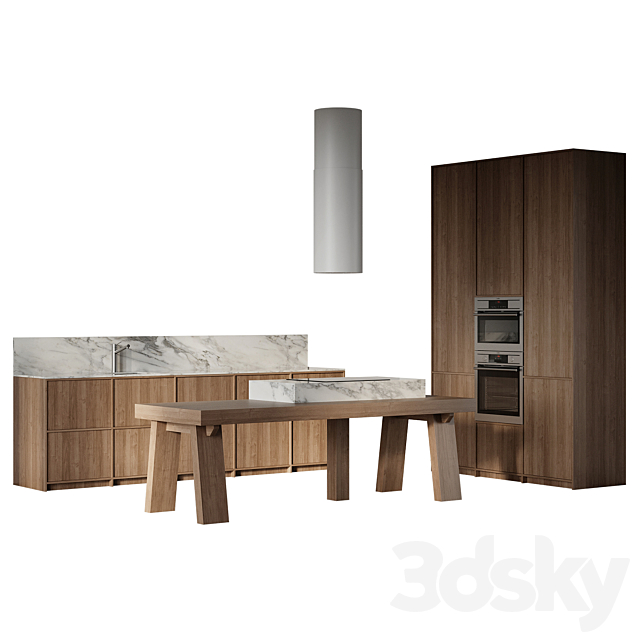 Straight kitchen with island 3ds Max - thumbnail 1