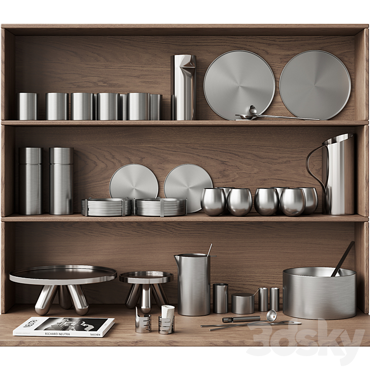 059_Kitchen decor set DISHES aluminum 01 3DS Max Model - thumbnail 1