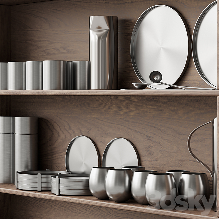 059_Kitchen decor set DISHES aluminum 01 3DS Max Model - thumbnail 2