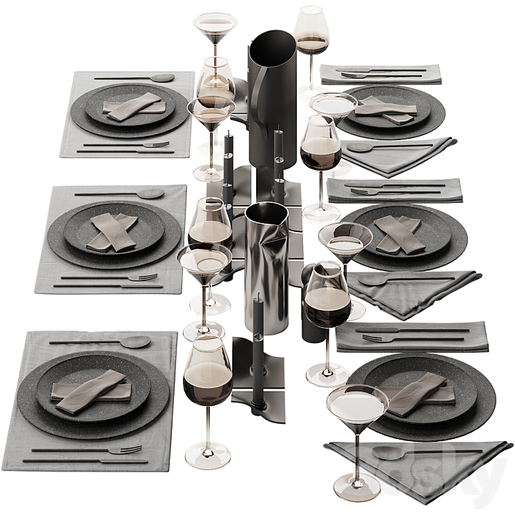 063 Tableware decor set 01 dark matte 00 3DS Max Model - thumbnail 1