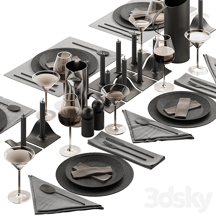 063 Tableware decor set 01 dark matte 00 3DS Max Model - thumbnail 2