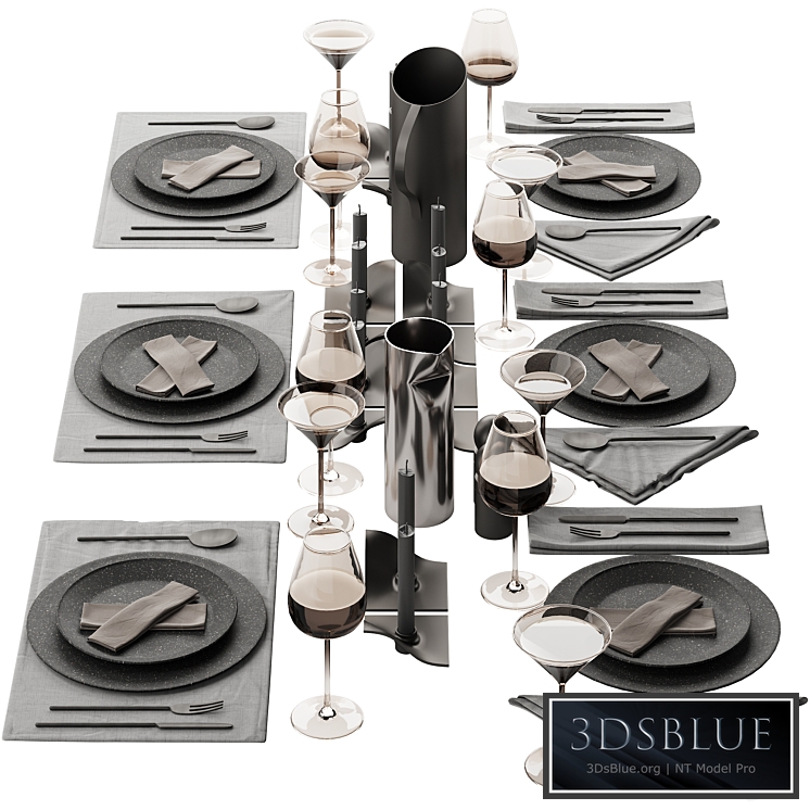 063 Tableware decor set 01 dark matte 00 3DS Max - thumbnail 3