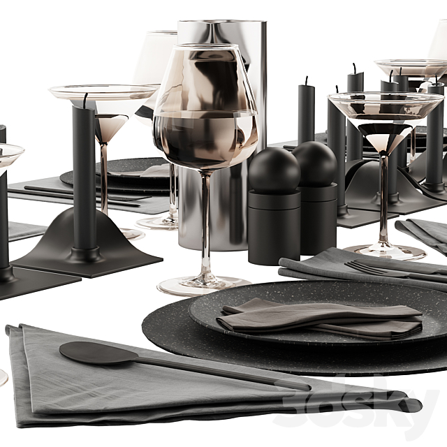 063 Tableware decor set 01 dark matte 00 3DSMax File - thumbnail 3