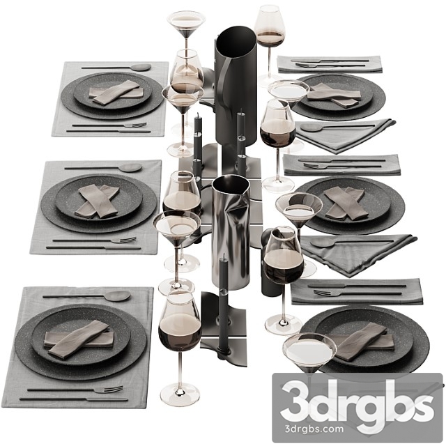 063 tableware decor set 01 dark matte 00 - thumbnail 1