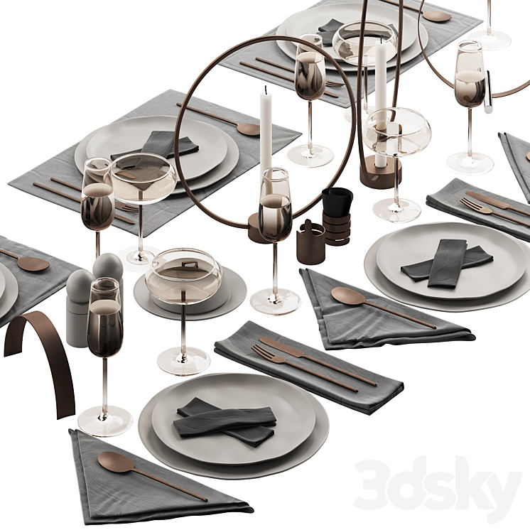 064 Tableware decor set 02 biege and bronze 00 3DS Max Model - thumbnail 2