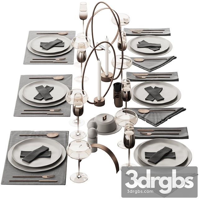 064 Tableware Decor Set 02 Biege and Bronze 00 3dsmax Download - thumbnail 1