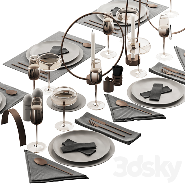 064 Tableware decor set 02 biege and bronze 00 3DSMax File - thumbnail 2