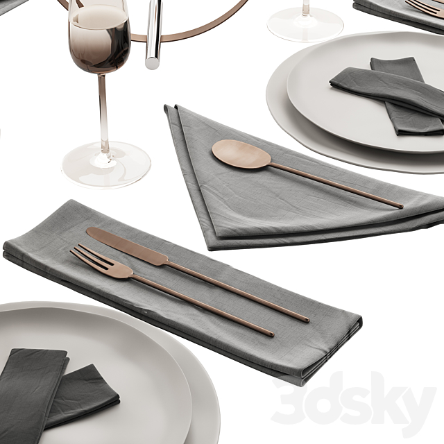 064 Tableware decor set 02 biege and bronze 00 3DSMax File - thumbnail 3