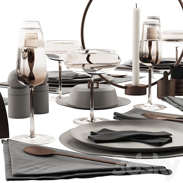 064 Tableware decor set 02 biege and bronze 00 3DSMax File - thumbnail 4