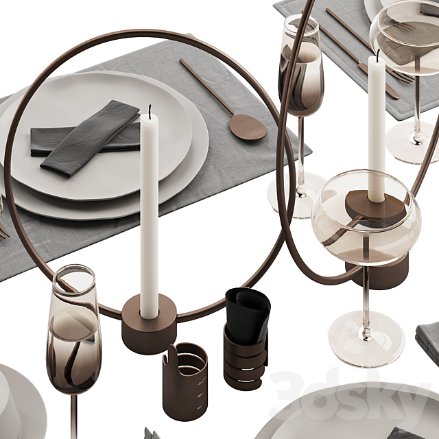 064 Tableware decor set 02 biege and bronze 00 3DSMax File - thumbnail 5