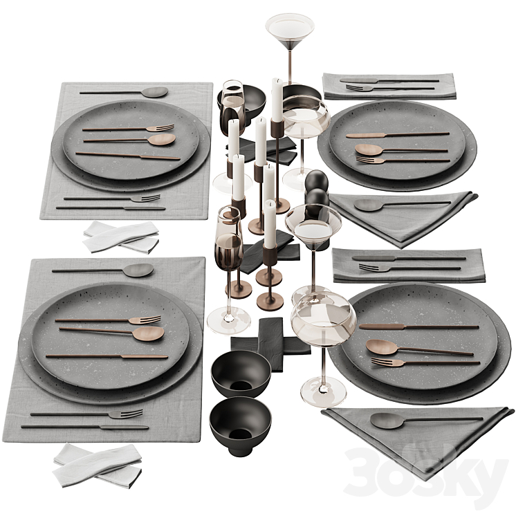 065 Tableware decor set 03 ceramic bronze black 00 3DS Max Model - thumbnail 1