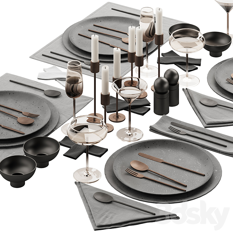 065 Tableware decor set 03 ceramic bronze black 00 3DS Max - thumbnail 2