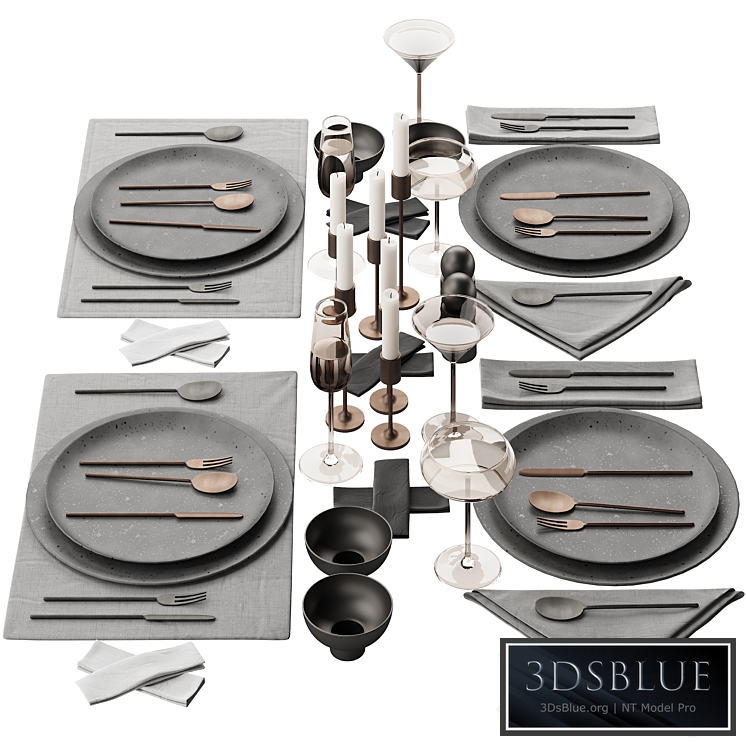 065 Tableware decor set 03 ceramic bronze black 00 3DS Max - thumbnail 3