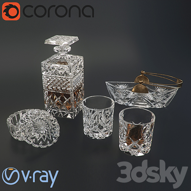 A set of crystal glassware 3DS Max Model - thumbnail 1