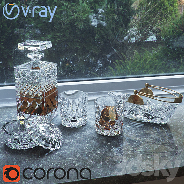 A set of crystal glassware 3DS Max Model - thumbnail 2