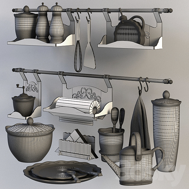 A set of dishes and rail for kitchen 3DSMax File - thumbnail 3