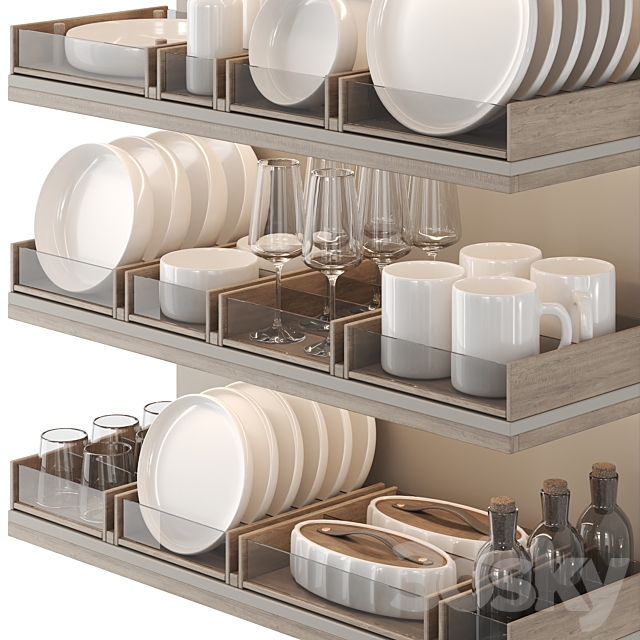 A set of dishes for filling the kitchen: plates glasses mugs jars 3DS Max Model - thumbnail 4