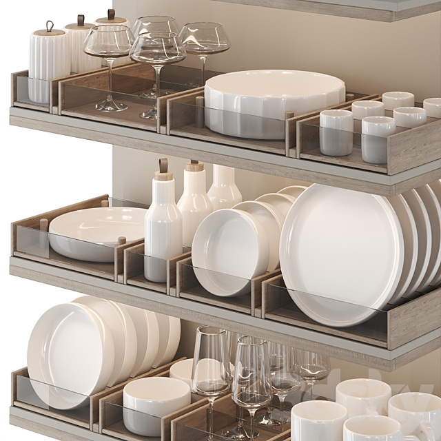 A set of dishes for filling the kitchen: plates glasses mugs jars 3DS Max Model - thumbnail 5