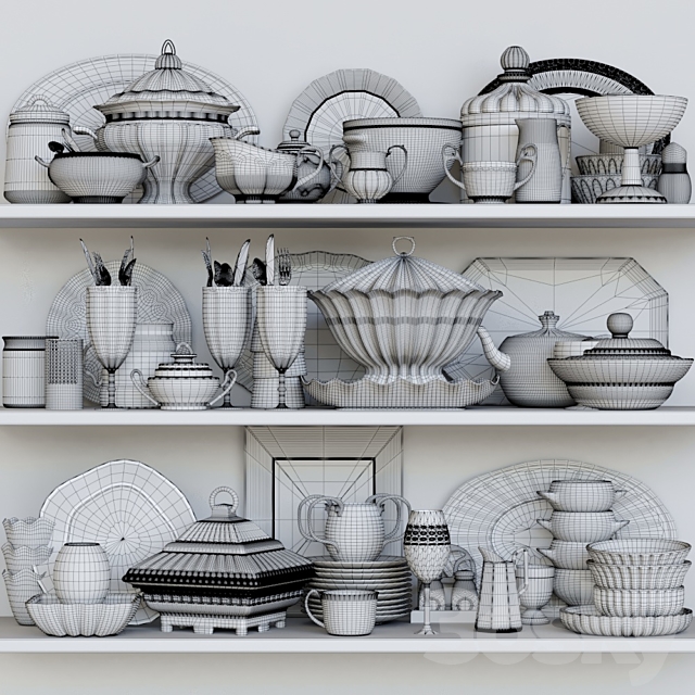 A set of dishes in a classic style 8. Porcelain service 3DS Max Model - thumbnail 2