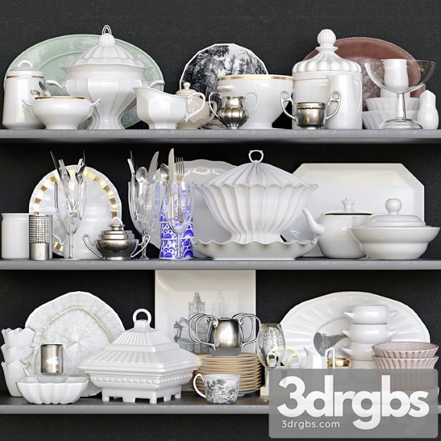 A Set Of Dishes In A Classic Style 8 Porcelain Service 3dsmax Download - thumbnail 1